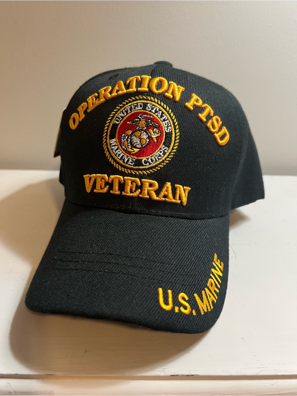 Black 'Operation PTSD Veteran' U.S. Marine Corps Embroidered Cap